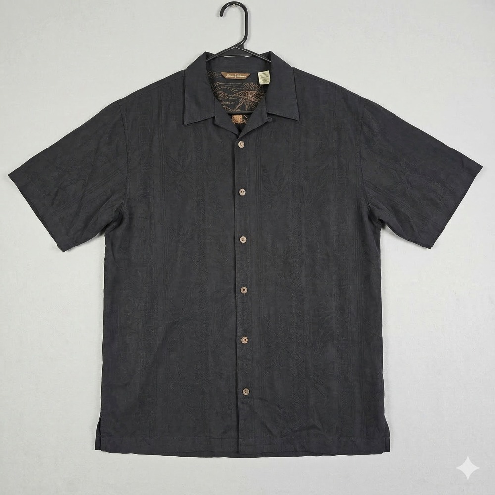 Tommy Bahama Mens Black 100% Silk Jacquard Tropical Camp Shirt Small T31942